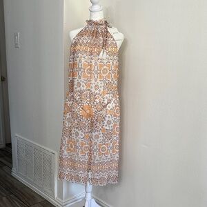 Joie Orange and White Floral Midi Dress